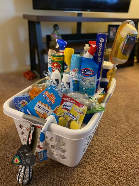 Cleaning Raffle Basket Ideas, Household Basket Ideas, Household Essentials Gift Basket, Women Raffle Basket Ideas, House Warming Gift Basket Ideas For Men, Household Gift Basket Ideas, Fundraising Raffle Ideas, Jack And Jill Basket Ideas Raffle Prizes, Gift Basket Ideas Raffle