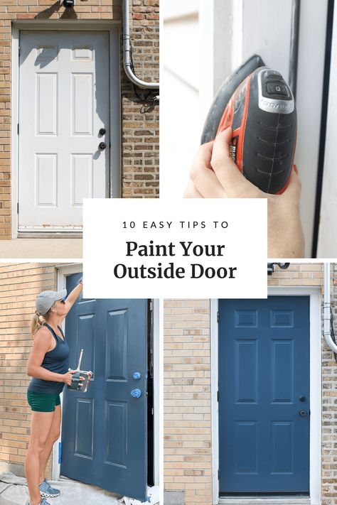 10 Easy Tips to Paint An Exterior Door (Step By Step) How To Paint An Exterior Metal Door, Repainting Front Door Diy, How To Paint An Aluminum Front Door, How To Paint An Exterior Door, Paint For Metal Doors, Paint Aluminum Door, Repainting Front Door, How To Paint Your Front Door, How To Paint Exterior Door