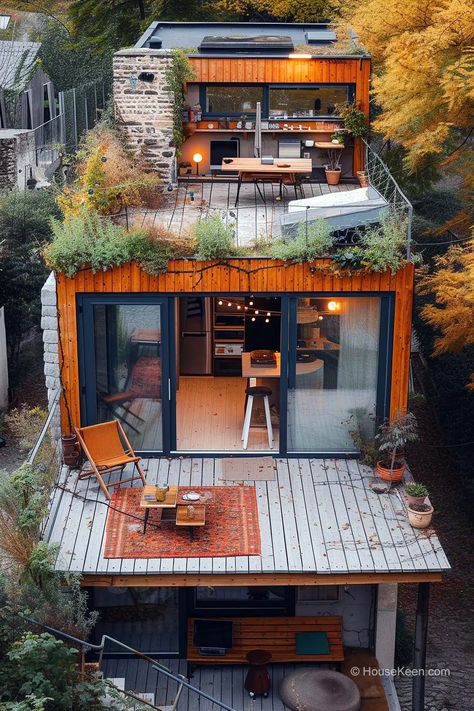 39 Amazing Tiny Houses With Roof-Top Terraces House With Rooftop Deck, Tiny House Layout, Innovative Architecture, Casa Container, Modern Tiny House, Terrace Design, A Frame House, Compact Living, Tiny House Cabin