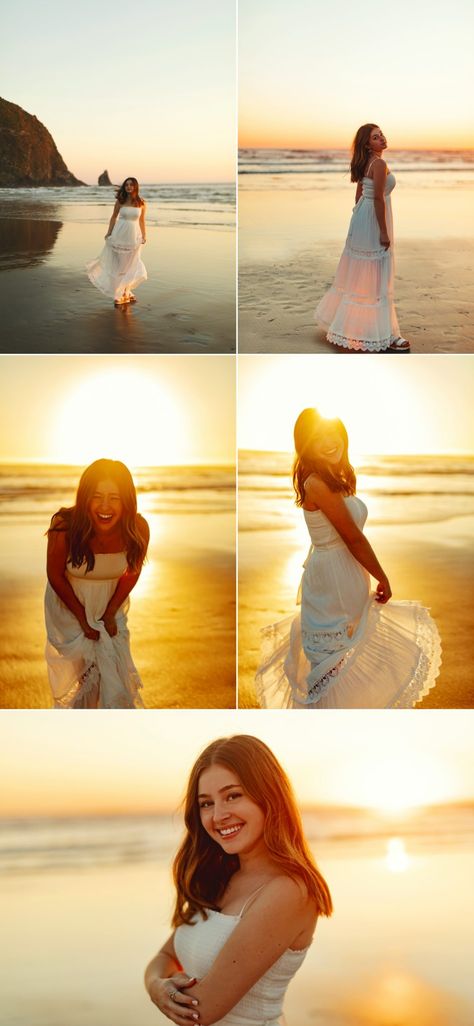 Natural Beach Photoshoot, Photo Pose On Beach, Beach Pictures Poses Senior, Senior Photo Beach Ideas, Unique Senior Pictures Beach, Senior Pictures Beach Outfits, Beach Senior Session, Senior Picture Outfit Ideas Beach, Portrait Beach Photography