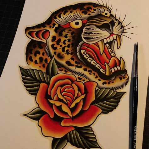 Traditional Tattoo Animals, Traditional Tiger Tattoo, Cheetah Tattoo, Jaguar Tattoo, Leopard Tattoos, Dragon Sleeve Tattoos, Traditional Tattoo Design, Traditional Tattoo Art, Tattoo Portfolio