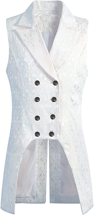 White Tailcoat, White Suit Men, Elegant Frocks, White Vest Dress, White Vest Suit, White Vest Outfit, Gothic Suit, Victorian Vest, Mens Steampunk