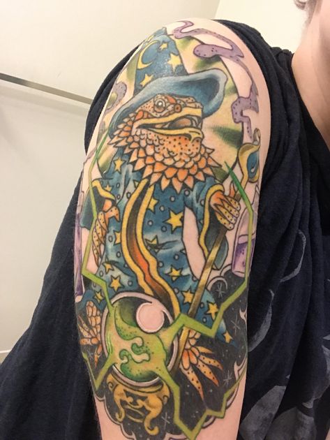 I saw there was another wizard lizard out in the world! His names Harold Wizard Lizard, Wizard Tattoo, R Tattoo, Tattoos Ideas, Tattoo Inspo, The Rules, Wizard, I Saw, Tattoo Ideas