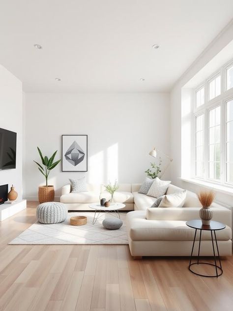 25 White Living Room Ideas White Aesthetic Living Room Ideas, White Wall Ideas Living Room, Living Room Ideas White Couch, Living Room Decor White Couch, White Sofa Living Room Modern, White Couch Ideas, White Interior House, White Apartment Aesthetic, White Home Interiors