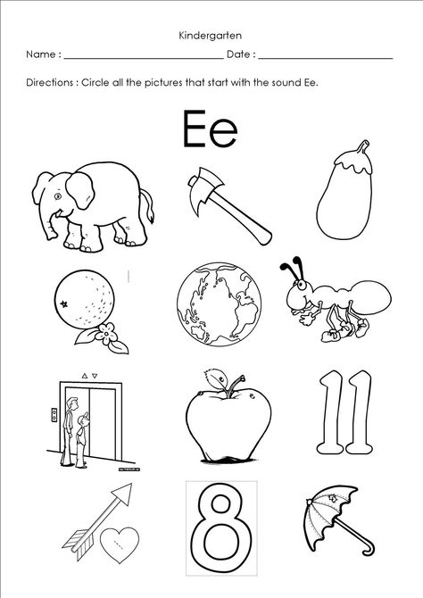 E Worksheets Preschool, Short E Sound, Beginning Sounds Worksheets, Sound Picture, Easter Templates, Vowel Sound, Phonics Sounds, Alphabet Worksheets Preschool, School Creative