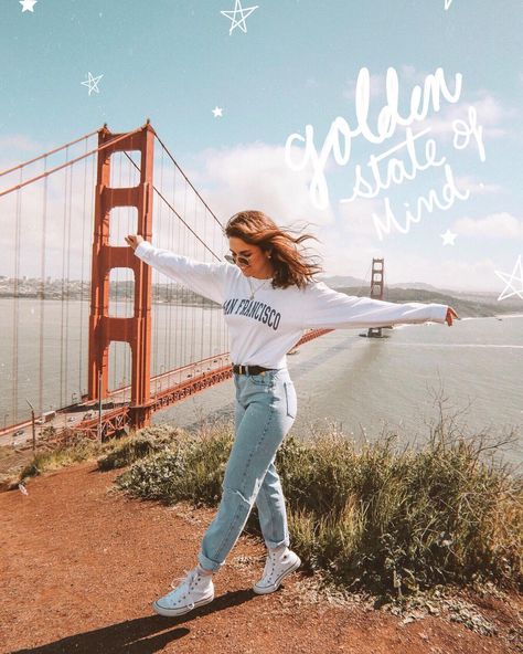 Golden Gate Picture Ideas, Sf Outfit San Francisco Summer, San Francisco Instagram Pictures, San Francisco Photo Ideas, Golden Gate Bridge Picture Ideas, San Francisco Picture Ideas, San Francisco Summer Outfit, Hollywood Sign Pictures, San Francisco Aesthetic Outfits