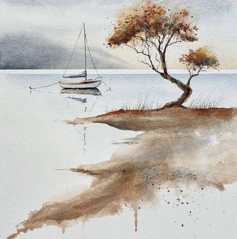 Anastasia Mily, Watercolour Landscape, Watercolor Video, Diy Watercolor Painting, Watercolor Projects, Loose Watercolor, Burnt Umber, Watercolor Landscape Paintings, Watercolor Art Lessons