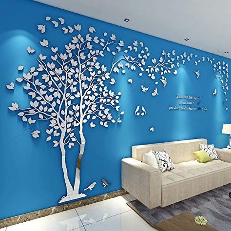 PRICES MAY VARY. Title: KINBEDY Acrylic 3D Tree Wall Stickers Wall Decal Easy to Install &Apply DIY Decor Sticker Home Art Decor. Tree with Silver Leave. Product Type: Categories > Paint, Wall Treatments & Supplies > Wall Stickers & Murals Cadre Photo Diy, Diy Mirror Wall, 3d Tree, Living Room Size, Art Tv, 3d Street Art, Tree Wall Stickers, Tv Background, Mirror Wall Stickers