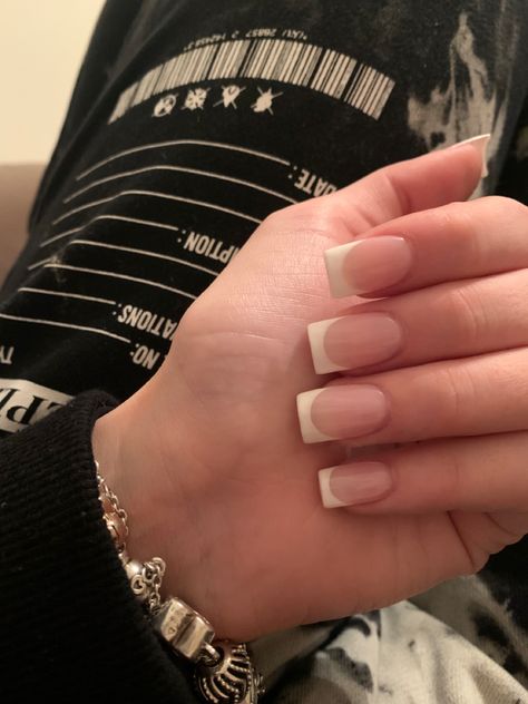 Mail Inspo Square Medium, Nails Acrylic French Tip White, Ami Charlize Nails, Straight Line French Tip Nails, Short Acrylic French Tips, Black French Tip Square, French Tips Square Nails, Basic French Tip Nails, Short Square Acrylic Nails French Tips