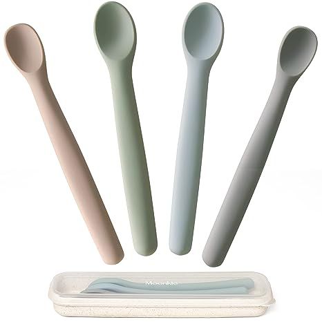 Amazon.com: Moonkie Silicone Baby Spoons Set of 4, Soft-Tip Spoons for First Stage Infant Feeding, Bendable, Chewproof Baby Training Spoon Baby Utensils, Ideal for Self-Feeding and Baby Led Weaning : Baby Disposable Utensils, 4 Month Baby, Baby Utensils, Tummy Time Activities, Baby Food Storage, Feeding Spoon, Baby Ready, Baby Spoon, Led Weaning