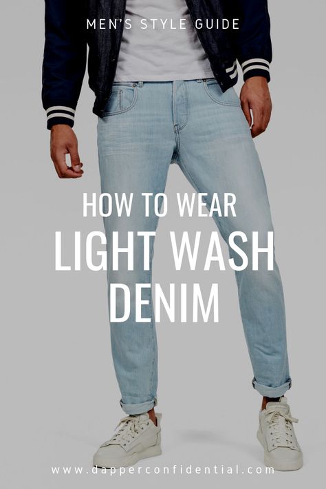 Light wash denim jeans have been a menswear must-have – a casual wardrobe cornerstone, of sorts. So, before you pick up a pair, think about these points. #jeans #denim #dadstyle Stone Wash Jeans Outfit, Light Denim Jeans Outfit, Denim Jeans Outfit Men, Light Wash Jeans Outfit, Mens Light Wash Jeans, Light Jeans Outfit, Blue Denim Jeans Outfit, Blue Jeans Outfit Men, Light Blue Jeans Outfit