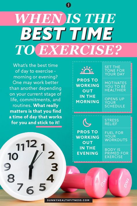 What’s the best time of day to exercise - morning or evening? One may work better than another depending on your current stage of life, commitments, and routines. What really matters is that you find a time of day that works for you and stick to it. #sunnyhealthfitness #exercise #exerciseroutine #morningworkout #eveningworkout #besttimetoworkout Which Time Is Best For Exercise, Best Time For Exercise, Best Time To Do Exercise, Best Time Of Day To Workout, 5am Workout Routine, Best Time To Exercise For Women, Benefits Of Morning Workout, Best Time To Exercise, Evening Exercise