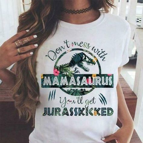 Don'T Mess With Mamasaurus You'Ll Get Jurasskicked Floral Ver3 Ladies Tshirt Men And Women T Shirt S-6XL Fête Jurassic Park, Mamasaurus Shirt, Dinosaur Themed Birthday Party, Dino Birthday, Dinosaur Birthday Party, V Neck Tank Top, Dinosaur Party, Woman’s Day, Dinosaur Birthday