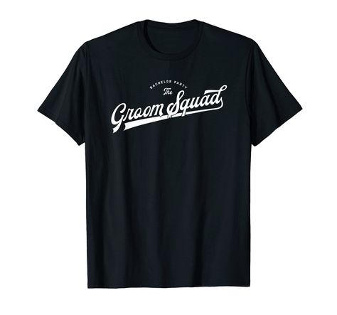 PRICES MAY VARY. The perfect outfit for a bachelor party of baseball fans and american sports enthuisiasts. This one is for "The Groom Squad". It features a retro basball style text "The Groom Squad" and the words "Bachelor Party". Click our brandname for "The Groom" and "The Best Man" designs and also all designs with black print to create your personal bachelor party outfit set. Lightweight, Classic fit, Double-needle sleeve and bottom hem Bachelor Party Outfit, Groom Squad, The Best Man, American Sports, Baseball Fan, The Groom, Bachelor Party, Outfit Set, Black Print