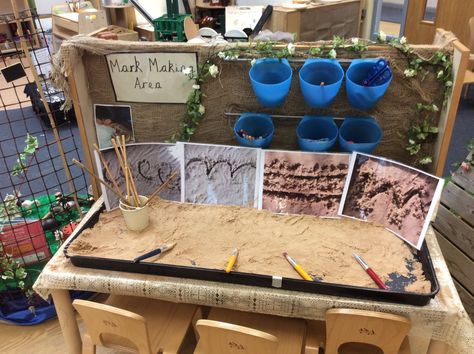 Writing Outdoors Eyfs, Mark Making Reggio Emilia, Mark Making Areas Early Years, Outside Writing Area Eyfs, Mark Making Early Years Area, Literacy Areas Early Years, Early Years Provocations, Literacy Outdoors Early Years, Year One Continuous Provision