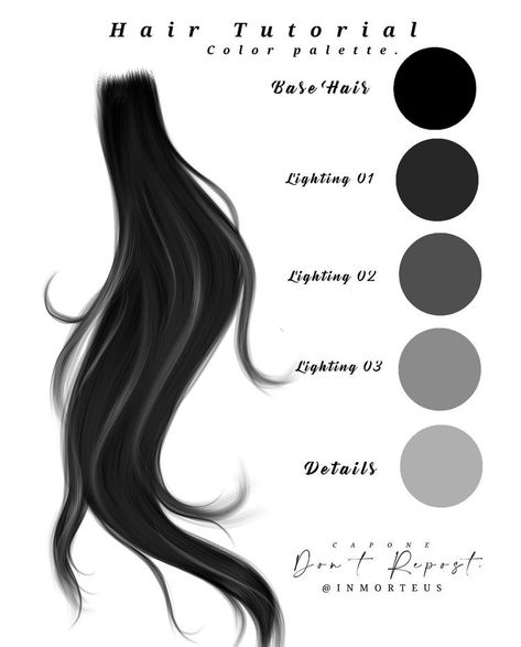 Black Hair Color Palette Digital Art, How To Color Black Hair Digital, Hair Color Pallet, Anime Hair Color Ideas, Digital Art Styles Inspiration, Digital Art Styles, Art Styles Inspiration, Hair Palette, Skin Palette