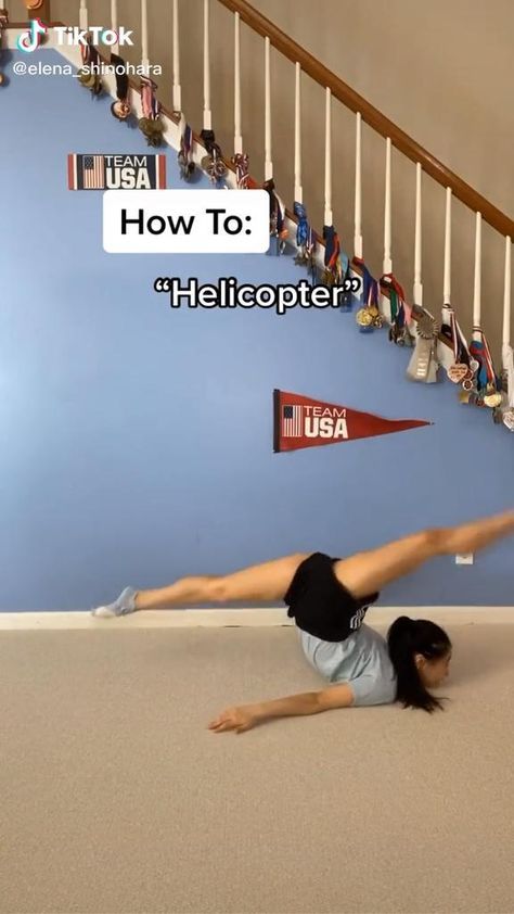 Helicopter Gymnastics Trick, How To Do A Gymnastics Trick, How To Do The Helicopter Gymnastics, Gymnastics Stretches For Beginners, Needle Tutorial Gymnastics, Gymnastics Tutorials Splits, Simple Acro Tricks, Chest Roll Gymnastics, Gymnastics Core Workout