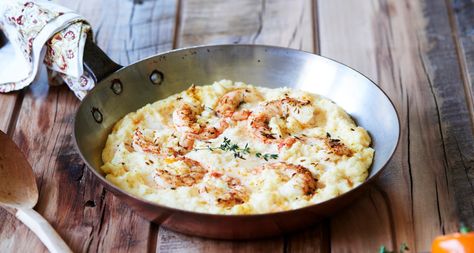 This smart twist on classic low country shrimp and grits involves baking seasoned shrimp right in the grits. Not only is it easier than the traditional method, Shrimp Grits Recipe, Shrimp N Grits Recipe, Grits Recipe, Shrimp Grits, Shrimp And Grits, Southern Kitchen, Southern Kitchens, Shrimp N Grits, Shrimp Seasoning