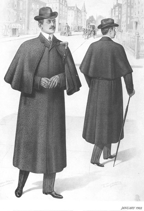 probably too fancy for our boy Edwardian Men, Ulster Coat, Victorian Mens Fashion, Inverness Cape, Victorian Mens Clothing, Edwardian Clothes, Masculine Elegance, Victorian Men, Victorian Man