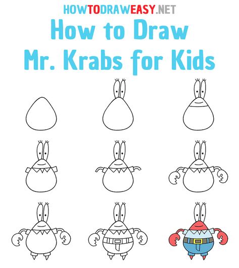 How to Draw Mr Krabs for Kids - How to Draw Easy How To Draw Spongebob, Spongebob Drawings Easy, Mr Krabs Drawing, How To Draw A Crab, How To Draw A Crab Easy, Crab Step By Step Drawing, Spongebob Drawings Easy Step By Step, How To Draw Easy, Easy Cartoon Drawings Step By Step