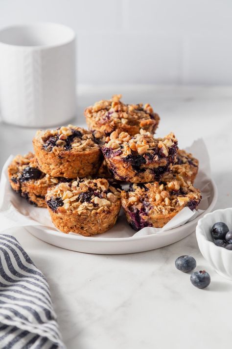 Baked Blueberry Oatmeal Cups, Blueberry Oatmeal Cups, Healthy Blueberry Oatmeal, Frozen Blueberry Recipes, Baked Blueberry Oatmeal, Blueberry Bites, Postpartum Meal, Blueberry Oat Muffins, Inflammatory Meals