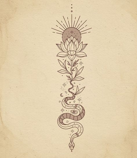 Back Tattoos Spine, 5 Tattoo, Hippie Tattoo, Mystical Tattoos, Serpent Tattoo, Snake Tattoo Design, Muster Tattoos, Spine Tattoos For Women, Spiritual Tattoos