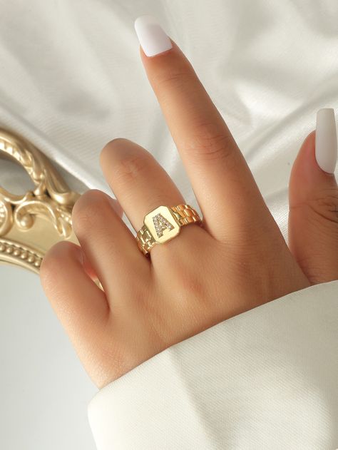 Rings For Women Gold, Initial Rings, Gold Initial Ring, Ring Settings Types, Letter Ring, Trendy Ring, Cuff Rings, Initial Ring, Ring Watch