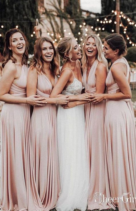 Wedding Inspiration from Pinterest from Pinterest | Sparkles and Shoes Burgundy Homecoming Dress, Blush Pink Bridesmaids, Blush Pink Bridesmaid Dresses, Pink Bridesmaid Dress, Dusty Rose Wedding, Mismatched Bridesmaid Dresses, Open Back Maxi Dress, Pink Bridesmaid Dresses, Pearl Pink