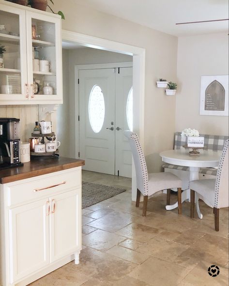 This is quickly becoming my favorite spot in the house. The breakfast nook coffee bar area. I love the round table, buffalo check bench and the ninja coffee maker looks great on the coffee station with the copper accents.   @liketoknow.it #liketkit #LTKhome #StayHomeWithLTK http://liketk.it/2SsYt Shop your screenshot of this pic with the LIKEtoKNOW.it shopping app Breakfast Nook With Coffee Station, Nook Coffee Bar, Bar Coffee Station, Built In Coffee Bar, Coffee Bar Area, Ninja Coffee Maker, Ninja Coffee, Bar Coffee, Copper Accents