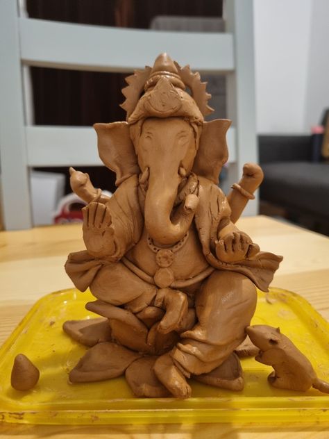 #clayganesh #handmade #ganeshchaturthi Clay Ganesha Handmade, Ganpati Murti, Ganesh Pooja, Clay Ganesha, Ganapati Bappa, Indian Wall Art, Ganesha Idol, Ganesh Idol, Ganesh Wallpaper