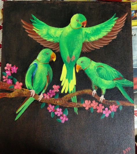 Amazon Crafts, Birds Sketch, Animal Canvas Paintings, Parrot Painting, Saree Painting Designs, Saree Painting, Bird Sketch, Space Artwork, Oil Pastel Art