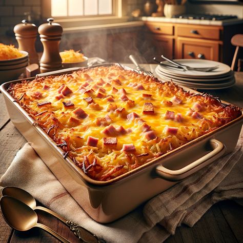 Cooking up Joy - Made with love: Cheesy Ham and Hash Brown Casserole Casserole Aesthetic, Homemade White Sauce, Ancient Clothes, Cheesy Ham, Fantasy Food, Fresh Potato, Hash Brown Casserole, How To Cook Ham, Hash Brown