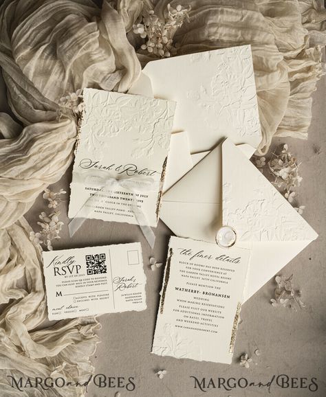 For couples seeking a touch of elegance and romance for their wedding day, the Fine Art Embossed Blind Ivory Gold Wedding Invitation is the perfect choice. Featuring delicate embossed blind details and luxurious gold accents, this invitation exudes sophistication and charm. Another stunning option is the Golden debossed Roses Floral Wedding Invitation, which showcases beautiful floral details in a classic gold debossing technique. This design is perfect for couples looking to add a touch of time Debossed Invitation, Glamor Wedding, Ivory Gold Wedding, Boho Style Wedding Invitations, Embossed Wedding Invitations, Ivory Wedding Invitations, Wedding Invitations Uk, Floral Wedding Invitation Suite, Bespoke Wedding Invitations