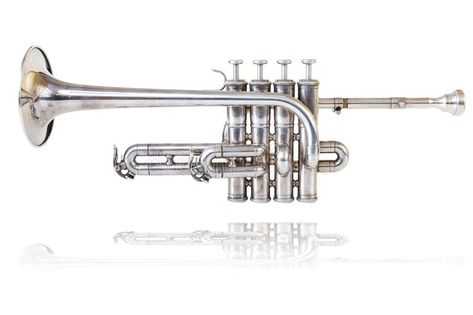 Silver golden piccolo trumpet. Isolated on white background with four four valve #Sponsored , #Ad, #sponsored, #golden, #trumpet, #background, #piccolo Trumpet Background, Piccolo Trumpet, Vector Design, White Background, Stock Images, Silver, White, Design