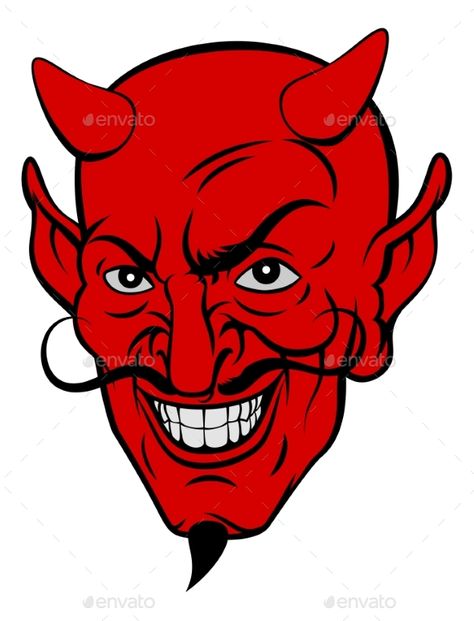 Red devil satan or Lucifer demon cartoon face with horns and a goatee beard Devil Cartoon, Beard Illustration, Devil Face, Face Outline, Devil Tattoo, Cartoon Face, Arte Punk, Dc Comics Characters, Cartoon Faces