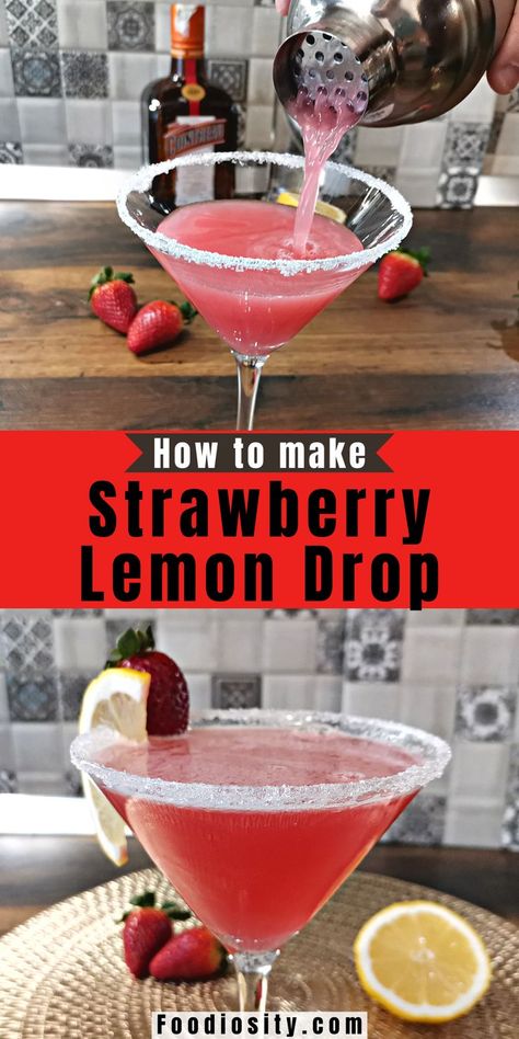 Lemon Drop Recipe Drinks, Strawberry Lemon Drop, Lemon Drop Drink, Lemon Drop Recipe, Lemon Drop Cocktail, Alcholic Drinks, Cocktail Drinks Alcoholic, Mixed Drinks Alcohol, Yummy Alcoholic Drinks