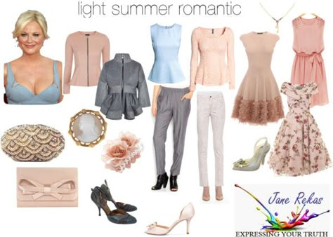 light summer romantic Light Summer Romantic Kibbe, Light Summer Hourglass Outfits, Light Summer Fall Outfits, Soft Summer Theatrical Romantic, Light Summer Soft Natural, Summer Light Personal Color, Sunlit Soft Spring, Light Summer Outfits, Elemental Colour Soft Summer