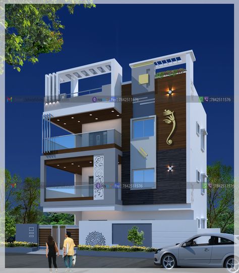 Contact:7842511576 West Facing Elevation Design G+2, G 2 Front Elevation Design Latest, Procreate Building, Small House Design Floor Plan, Nada Yoga, House Elevations, Pooja Door, House Structure Design, West Facing House