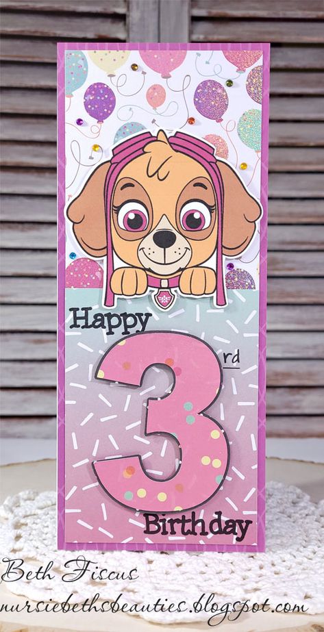 3rd Birthday Card Ideas, Birthday Cards For Girls Kids, Paw Patrol Birthday Card, 3rd Birthday Card, Girls 3rd Birthday, Old Birthday Cards, 1st Birthday Party For Girls, Card Design Handmade, Birthday Card Sayings