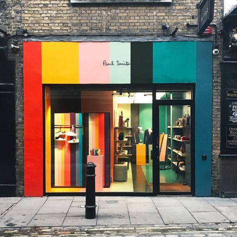 tom ✌🏼 graphic designer on Instagram: “paul smith doing shop fronts right” Cv Ideas, Storefront Signage, Screen Printing Studio, Retail Facade, Modular Display, Retail Design Display, Shop Facade, Floor Graphics, Colourful Style