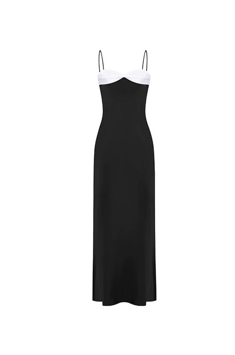 Black White Dress Formal, Dress Png, Slip Maxi Dress, White Silk Dress, Long Slip Dress, White Slip Dress, Black Slip Dress, Black N White Dress, Classy Dress