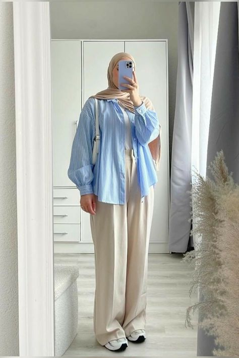 Blue Chemise Outfit, Hijab Outfit Summer, Stylish Outfits Casual, Hijab Fashion Summer, Hijab Simple, Estilo Hijab, Modest Casual Outfits, Stile Hijab, Casual Chic Outfits