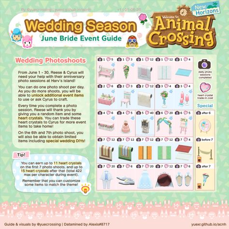 Acnh Tips, Acnh Inspiration, June Bride, Animal Crossing Guide, Happy Home Designer, Event Guide, Acnh Codes, Animal Crossing Pocket Camp, New Animal Crossing