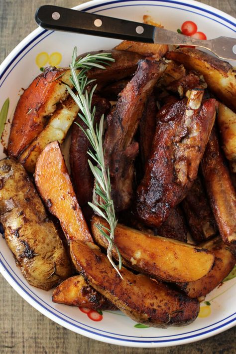 Ribs And Potatoes, Spicy Ribs, Spicy Vinegar, Lidia's Recipes, Tomato Risotto, Stuffed Peppers Turkey, Lidia Bastianich, Pork Spare Ribs, Oven Recipe