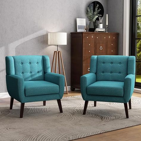 Amazon.com: UIXE Accent Chairs Set of 2, Modern Upholstered Arm Chair, Mid-Century Club Armchair Comfy Single Lounge Sofa Button Tufted Living Room Reading Seat Bedroom Side Sitting for Home Office,Green : Home & Kitchen Turquoise Accent Chair, Slim Aesthetic, Armchairs Living Room Modern, Bedroom Reading Chair, Comfy Armchair, Mid Century Modern Armchair, Accent Chair Set, Comfy Living Room, Sofa Seating