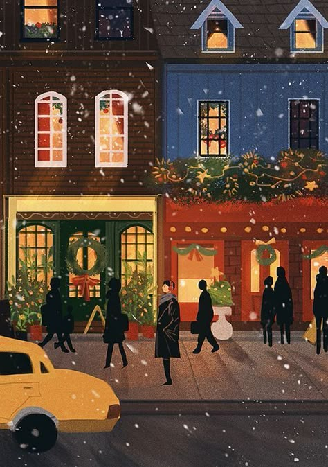 Snow Falling, Illustration Noel, Winter Illustration, Winter Art, Art And Illustration, Christmas Mood, Christmas Illustration, Christmas Wallpaper, Book Illustration