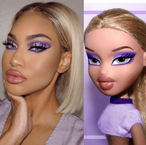 Cheezburger Image 9267119616 #makeuptrends Instagram Makeup Looks, Burgundy Makeup Look, Blonde Halloween, Lady Gaga Makeup, Bratz Doll Makeup, Brown Makeup Looks, Rihanna Makeup, Purple Makeup Looks, Vintage Makeup Looks