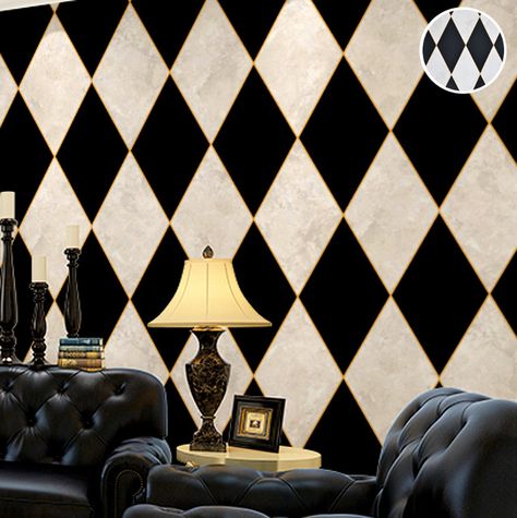 Marble Wallpaper Desktop, Black Wallpaper Living Room, Black Marble Wallpaper, Striped Wallpaper Living Room, Checkered Wallpaper, Diamond Mine, Luxury Mansions Interior, Washable Wallpaper, Cheap Wallpaper