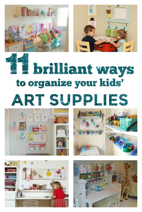 Art supply organization and storage: 11 brilliant art stations. #artstation #artsupplies #organizedartsupplies Kids Art Storage, Kids Craft Storage, Kids Crafts Organization, Diy Bookshelf Kids, Kids Art Space, Rangement Art, Ikea Hack Kids, Arts And Crafts Storage, Kids Craft Supplies