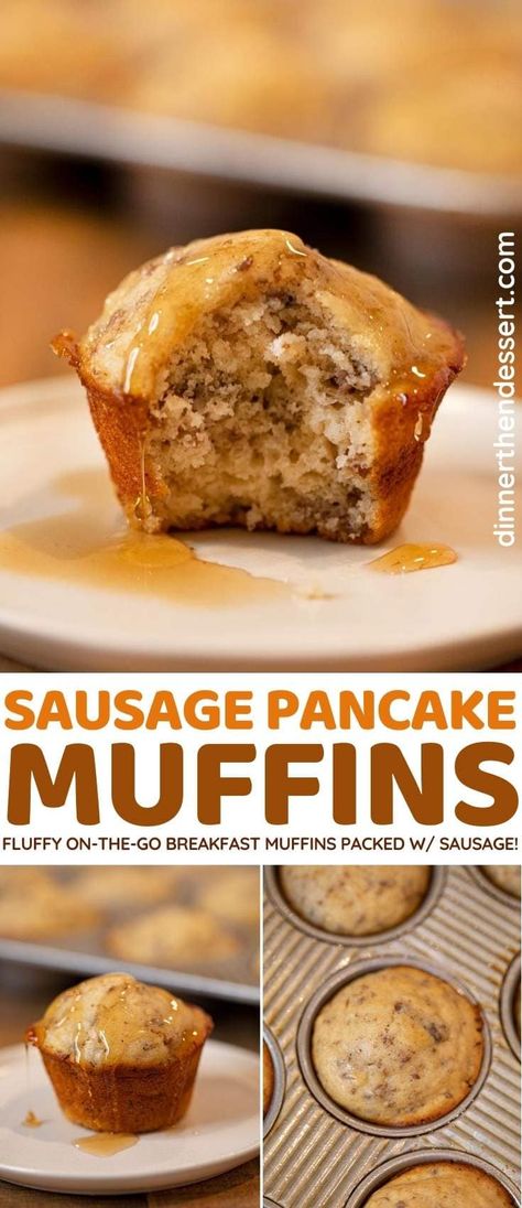 Sausage Pancake Muffins are a fun twist on pancakes, ready in 30 minutes! #breakfast #pancakes #muffins #sausage #baking #breakfastbaking #dinnerthendessert Pancakes Muffins, Muffins Breakfast, Dinner Then Dessert, Pancake Muffins, Breakfast And Brunch, Breakfast Sweets, Breakfast Bites, What's For Breakfast, Breakfast Pancakes